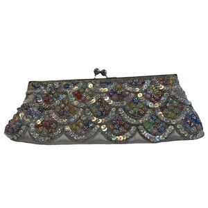 Silver & Multicolored Clutch Beaded & Sequined Purse Grandmacore Coquette *READ*